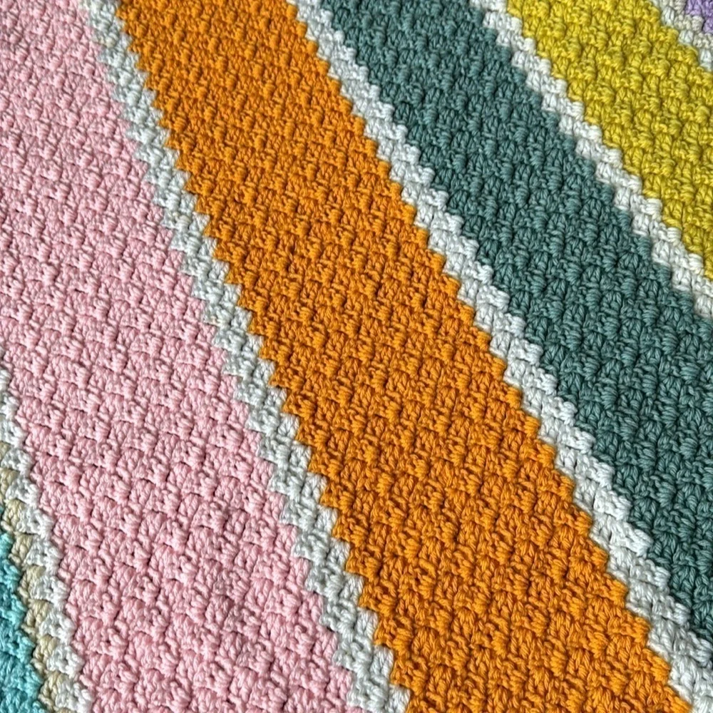 Crochet striped blanket‎ throw long vintage warm knit